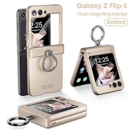 Kompatibel med Galaxy Z Flip 5 Skal med Ringhållare, Skärmskydd & Gångjärnsskydd - Kompatibel med Z Flip 5