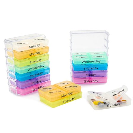 7-dagars pillerlåda, pillerfodral, kompatibel för tabletter, veckopillerlåda, tablett sorterare, medicin veckoförvaring, låda, organiserare