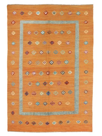 Tapis Kilim Nimbaft 201X295 Marron/Orange (Laine, Afghanistan)