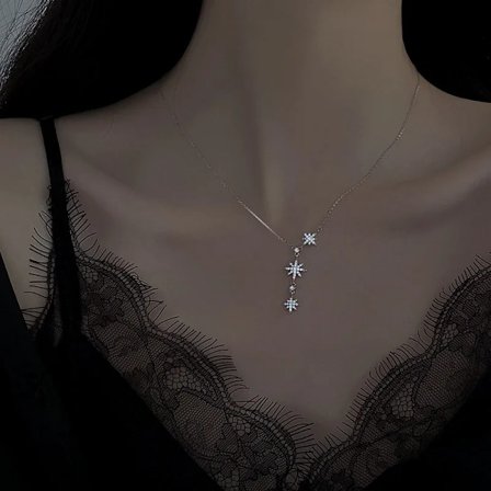 925 Sterling Silver Stjärna Måne Enkla Eleganta Temperament Tofs Halsband för Kvinnor Halsband Collares Bröllopssmycken