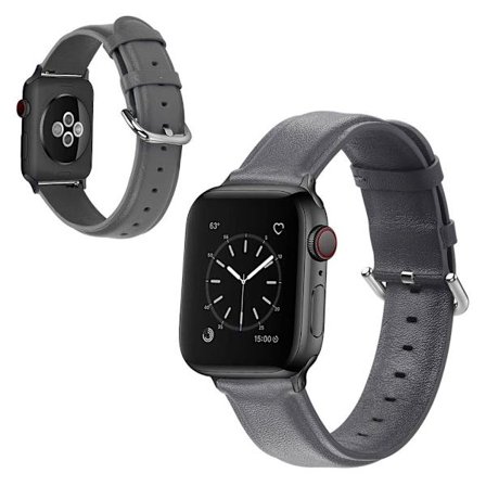 Apple Watch Series 5 44mm äkta läder klockarmband - grå