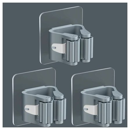 3-delad kvast- och mopphållare, självhäftande rack, ingen borrning