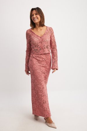 NA-KD Crochet Maxi Skirt - Sommersæt - Rød - XS