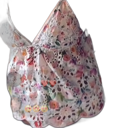 Blommig spetslinnetopp med broderi