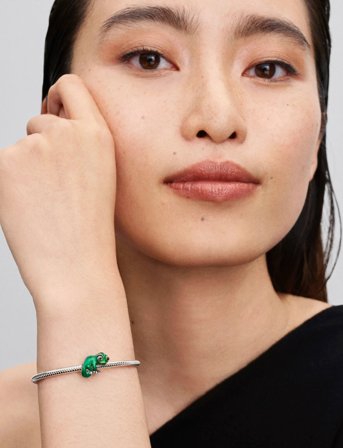 Pandora Disney Tangled Pascal Sterling Silver Charm With Black Crystal And Color-Changing Green Enamel - Green - ONE SIZE