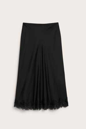 Kappahl | Satynowa spódnica z koronkową krawędzią | Czarne
