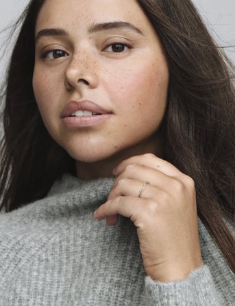 Pandora Wishbone Silver Ring With Clear Cubic Zirconia - Silver - 50