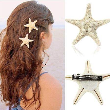 2PCS Elegant Naturlig Sjöstjärna Havsstjärna Hårklämma Bröllopsfest Hårtillbehör för Kvinnor Flickor