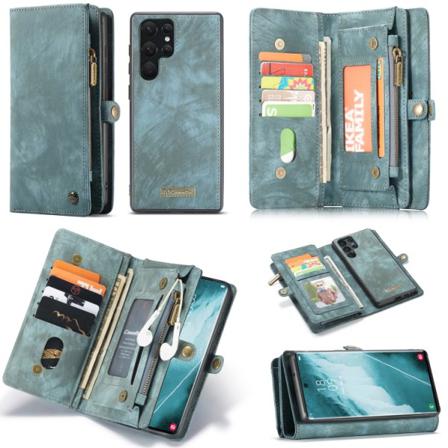Caseme Multi-slot 2 I 1 Plånboksfodral Galaxy S22 Ultra Blå