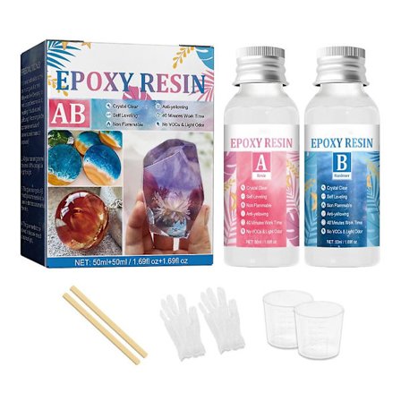Epoxy Resin og Herde Kit Krystallklar med Hansker, Graduerte Kopper, Pinner