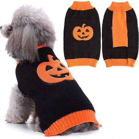 Hund Halloween Tröja Hund Tröja Stickad Hund Pumpa Kostym Hund Halloween Kostymer för Små Mellanstora Stora Hundar Svart XS