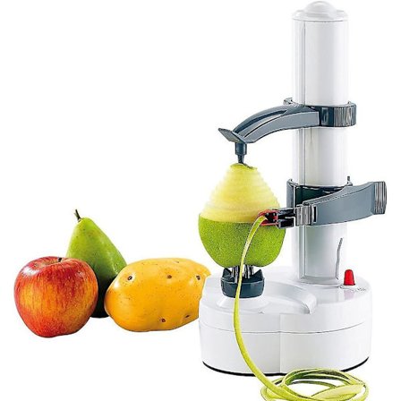 Frugt- og grøntsagsskræller - rustfrit stål - elektrisk skræller - æbleskræller - kartoffelskærer - automatisk skræller (hvid)