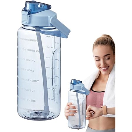 2 Liter Sports Water Bottle, Leak-Proof Water Bottle, 2 Liter, Water Bottle With Straw, Motivational Fitness Drinking Bottle With Time Marker