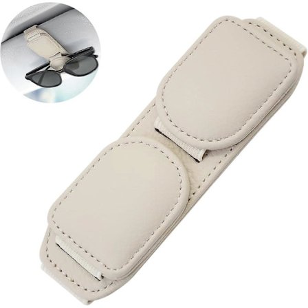 Magnetisk solbrilleholder i lær, bilbrilleklemme for to briller, brillehengerklemme for solskjerm i bil, egnet for briller i forskjellige størrelser -