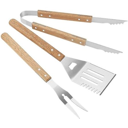 Personlig 3-delt grillredskabssæt - spartel, tang og gaffel - St