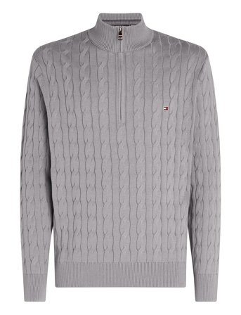 Tommy Hilfiger Classic Cotton Cable Zip Mock - Grey - L