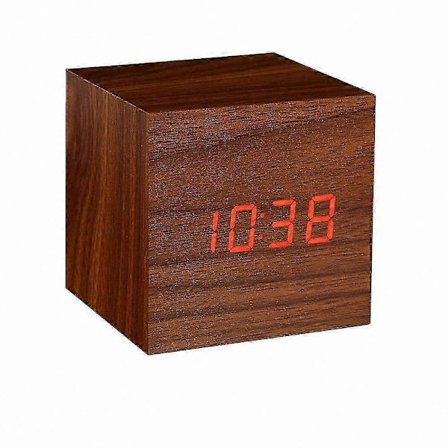 Brun Digital Vekkerklokke i Tre med Berøringslydaktivering for Skrivebord og Reisebruk