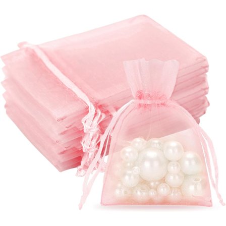 50 gaveposer, organzaposer, 7 x 9 cm, pink, små poser til bryllup, smykker og