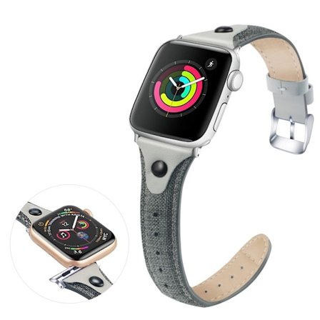 Apple Watch Series 5 / 4 40mm canvas genuine leather watch band - Grey / Grey
