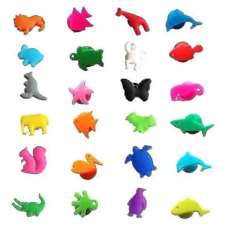 Vinglasmarkörer Set Om 24 Marina Terrestriska Djur Silikon Dricksglas Berlocker Taggar Identifiering Kopp Etiketter Skyltar För Fest Bar Tillbehör#d84