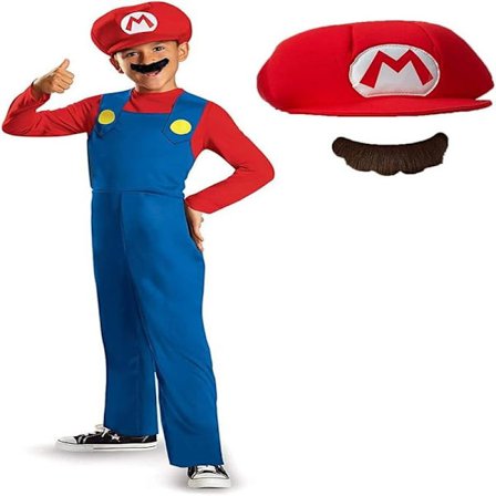 Super Mario Luigi Bros Cosplay Kostym för Barn Röd M: 120-130cm