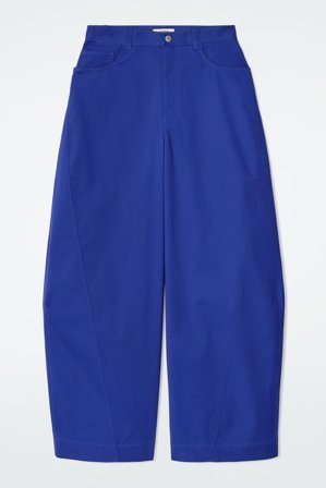 COS Women's Deconstructed Cotton Barrel-Leg Trousers in Blue