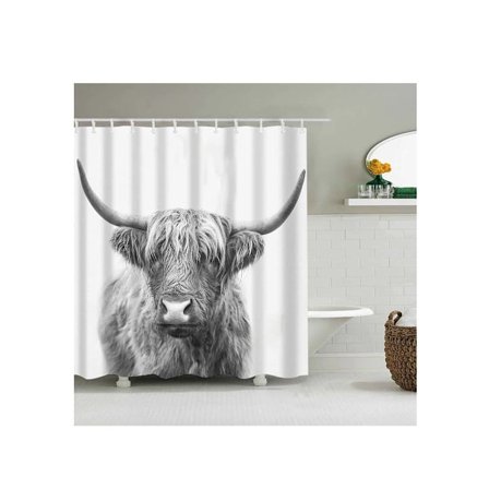 Bruseforhæng Highland Ko Print Vandtæt Stof Badeværelsesindretning (150*180cm) -4