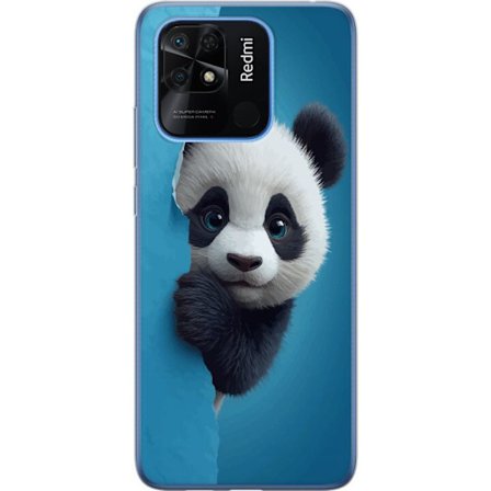 Kompatibelt Mobildeksel til Xiaomi Xiaomi Redmi 10C Søt panda som ser ut gjennom papir i en myk 3D-illustrasjon