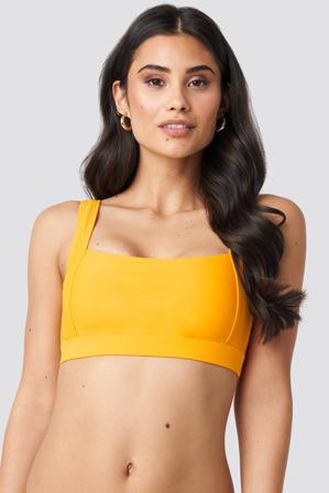 NA-KD Swimwear Jerseytopp med kantig halsringning - Bikini - Gul - XX-Small