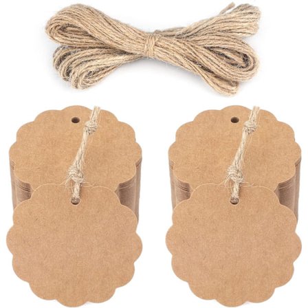 6 cm Runda Kraftpapperslappar, 100 st Presentlappar med 20 m Jutesnöre DXGHC