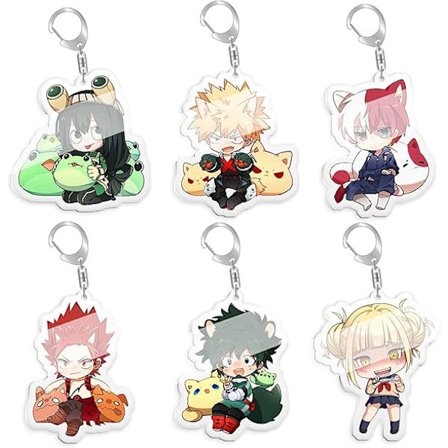 MHA Anime Cartoon Midoriya Izuku/Bakugo Katsuki Akryl Nøkkelring 6stk