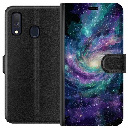 Yhteensopiva Lompakkokotelo Samsung Galaxy A40 Färgsprakande spiralgalax i rymden med stjärnor nebulosor och kosmiskt ljus