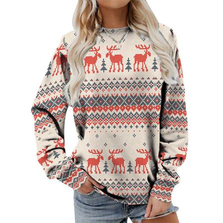 Damer Crew Neck Color Block Xmas Pullover Långärmad Varma Toppar