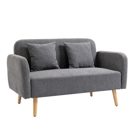 Dobbeltsofa Loveseat Med Pude, Justerbare Fodstøtter, Fløjlsagtig Polyester, Gummitræ, Skum, 2 Pers., Stofbetræk