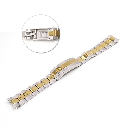 Oysterlänk two tone av rostfritt stål med solid ändbit och dubbelt lås