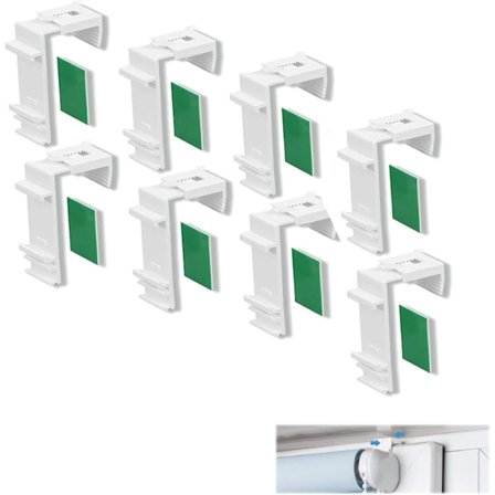 Sats med 8 långa klämmfästen för att fästa och limma kompatibla dubbelgardiner utan att borra, tillbehör och reservdel
