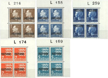 Danmark 1967-1975 - Postfærgemærker AFA 45-46+48-50 - 4-blokke - Postfrisk