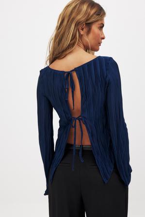 NA-KD Haut noué dans le dos à manches longues et bretelles - Tops manches longues - Bleu Marine - XL (EU 46)