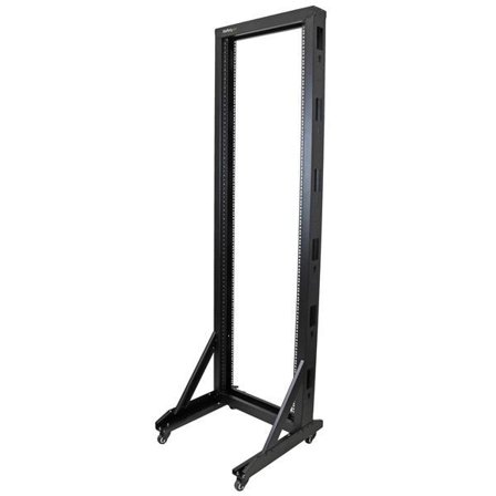 StarTech 42U Mobile Open Frame Network Rack with Wheels- 663lbs - 2 Post 19" Portable Rack for Computer, AV, Media, IT Equipment (2POSTRACK42) - rack