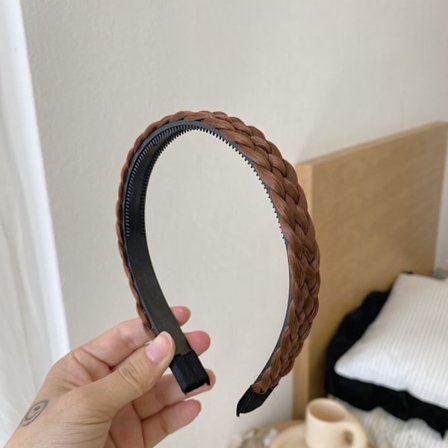 Hårbøjle paryk flet pandebånd BRUN TYND TYND