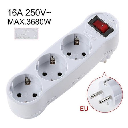 EU-kontakt 1 till 3-vägs 16A 250V Adapter Konvertering Expansion Strömuttag