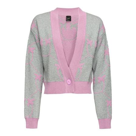 Pinko Coralie Cardigan Jacquard Lurex Monogram Pink, Dame Cardigans