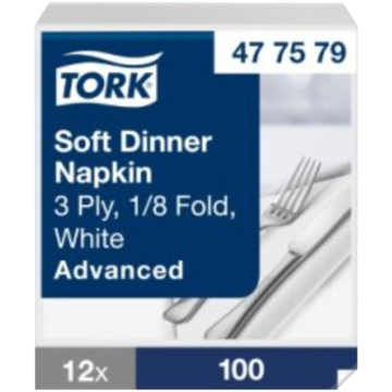 SERVIETT TORK 1/8 HVIT 39X39CM