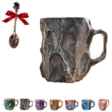 Unik tekstur kaffekopp, håndlaget kunstnerisk kopp med sikkert håndtak for varme og kalde drikker, nyhet drikkekar for hjemmekontoret, perfekt