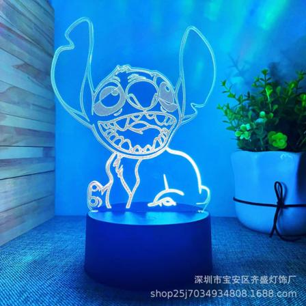 Cartoon Kawaii Stitch Lilo ja Stitch Anime hahmo 3D optinen illuusio LED-yövalo makuuhuoneen sisustus seinävalaisin kaukosäätimellä 7 väriä