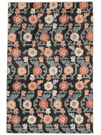 Hand Knotted Kazak Fine Rug 198X296 Wool Black/Dark Grey