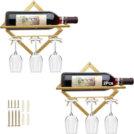 2 stk. Metal vægmonteret vinholder til vinglas med 4 glasholdere til hjemmekøkkenbarindretning (guld)