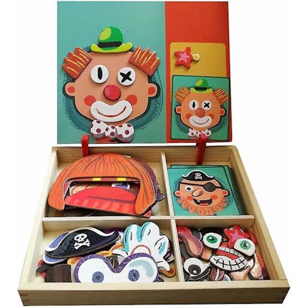 Magnetisk puslespil legetøj i træ, småbørns håndværkslegetøj, pædagogiske rejsepuslespil, dobbeltsidet tegne staffeli til drenge og piger (LGL)