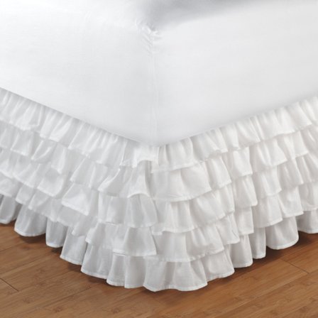 Hjemme Plisseret Ruffle Sengeskørt Solid Dust Ruffle (Queen Size, Hvid)