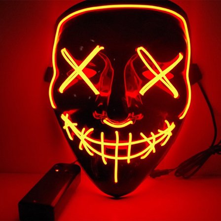 Läskig Halloween-mask, LED-mask Lyser upp Purge-mask Kostym, Scream Anonymous Mask Halloween-kostym Vuxna Barn, Röd